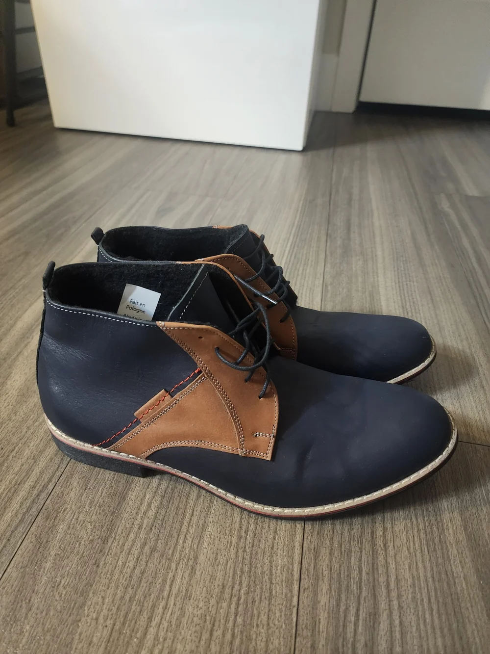Men's Two-Tone Navy and Tan Leather Chukka Boots